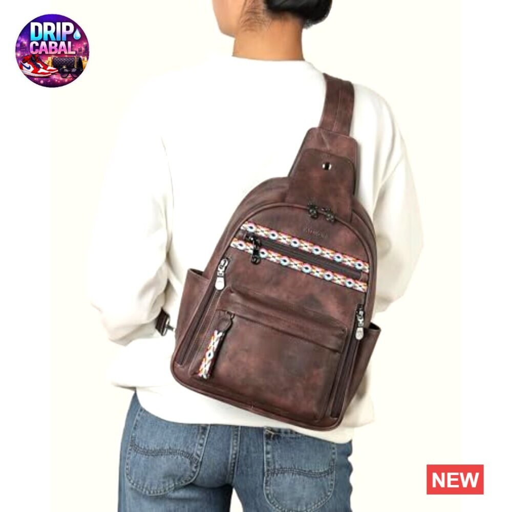 Large Faux Leather Anti-Theft Sling Backpack with RFID Protection - Picture 2 of 6